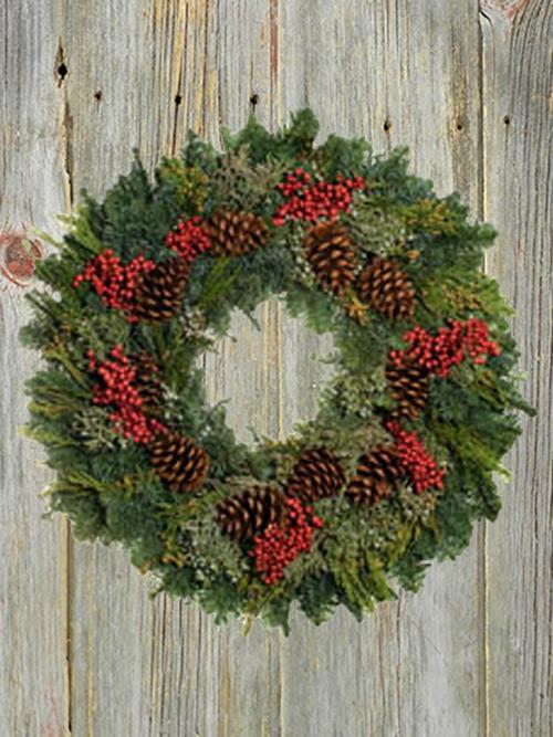 25 CANELLA CONE MIXED WREATH   CHRISTMAS GREENS